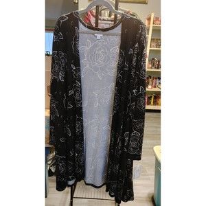 LuLaRoe Caroline Cardigan 2X Black and White Roses